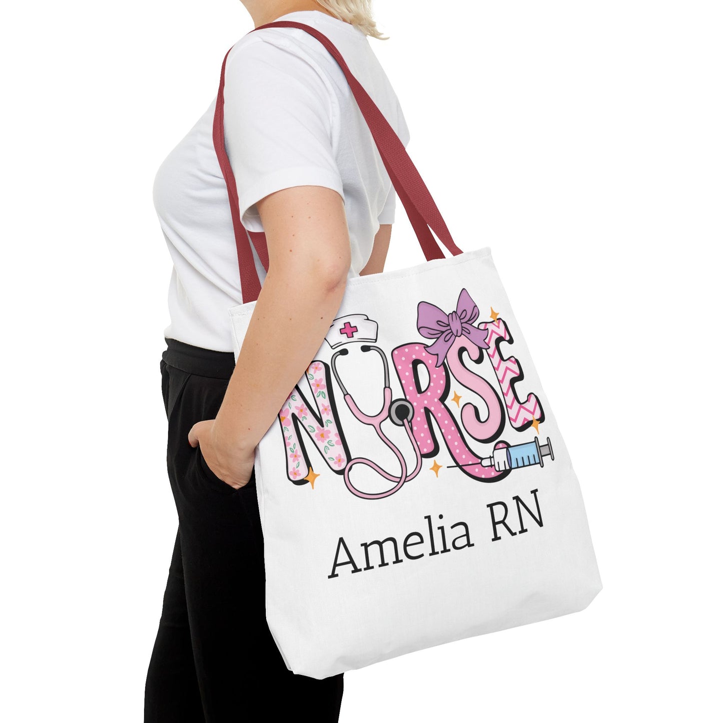 Preppy Nurse Tote Bag with Custom Name