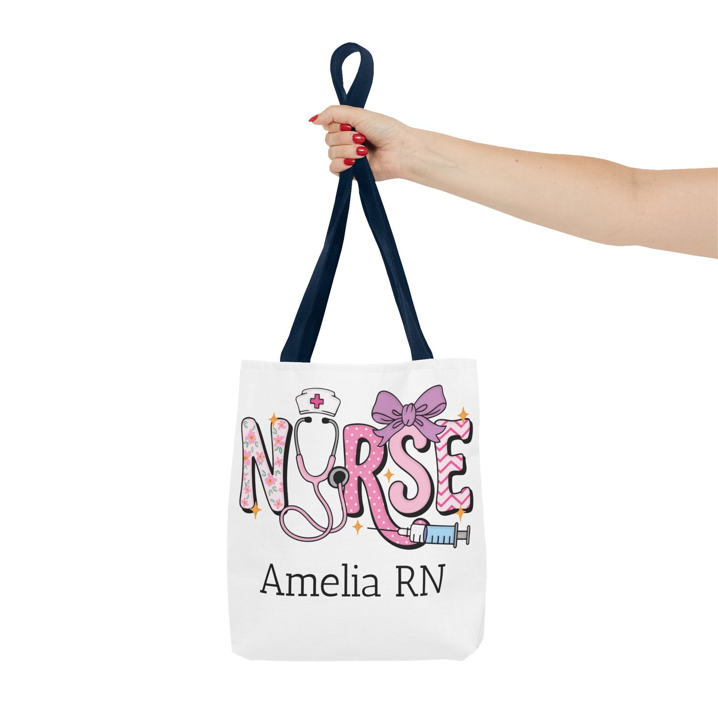 Preppy Nurse Tote Bag with Custom Name