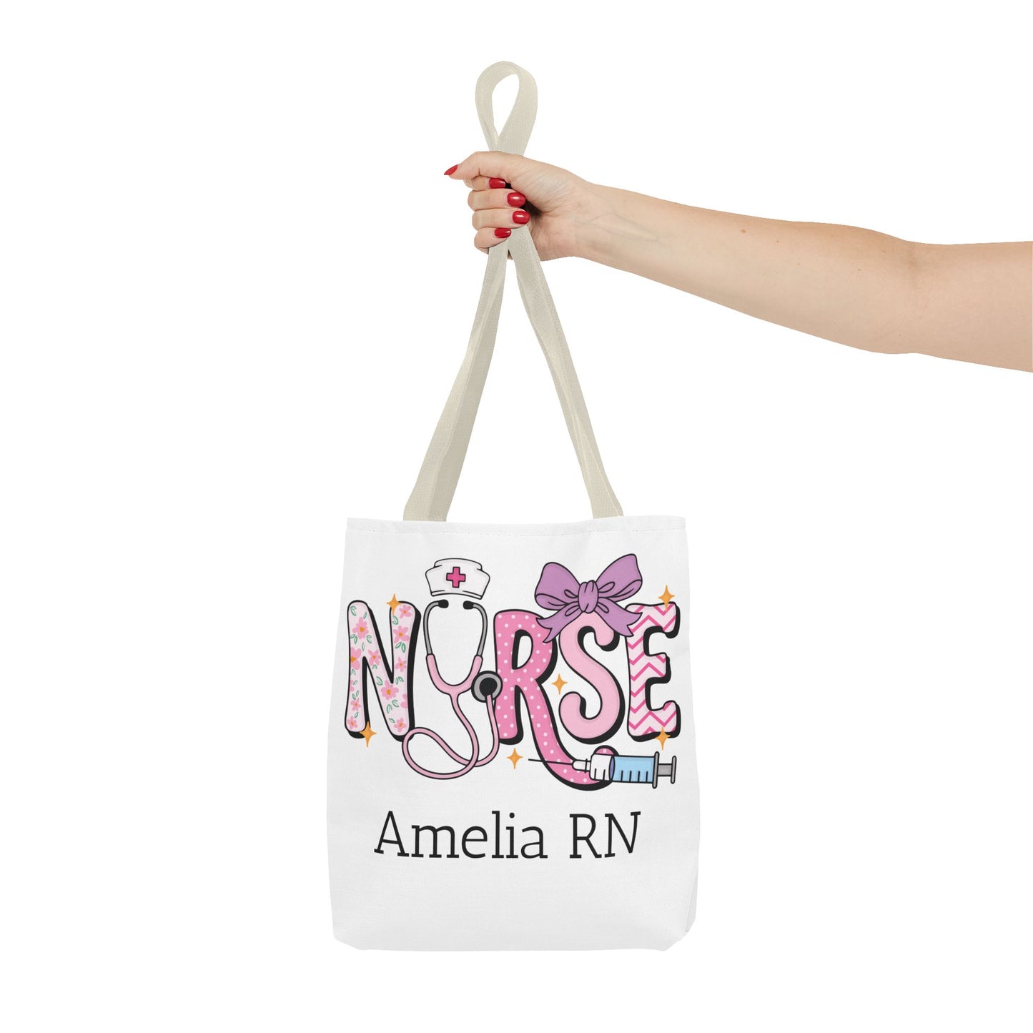 Preppy Nurse Tote Bag with Custom Name
