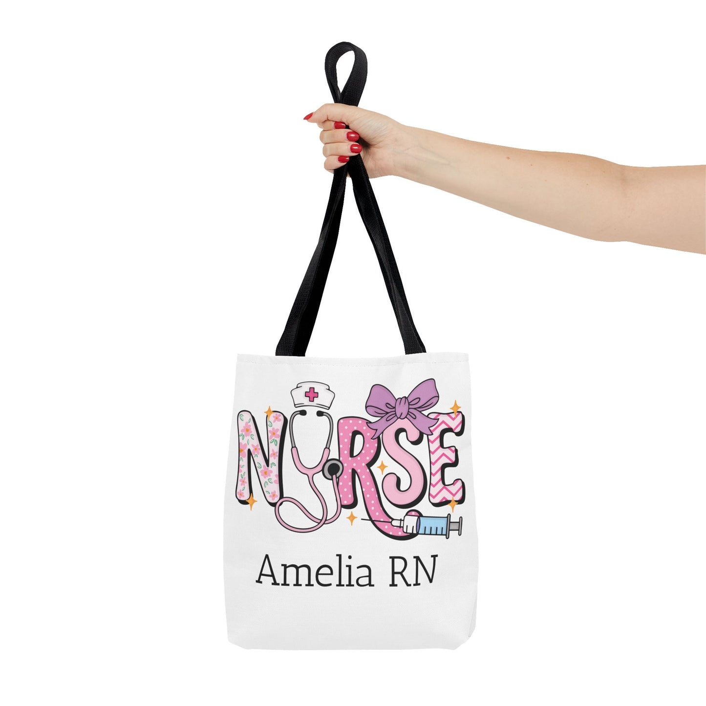 Preppy Nurse Tote Bag with Custom Name