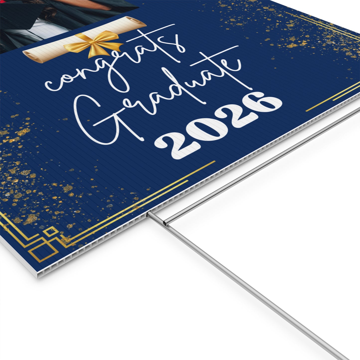 Graduation Yard Sign - Congrats Graduate 2026 Photo Plaque (Navy & Gold) Personalized Graduation Yard Sign 2026 with Photo 18X24 in
