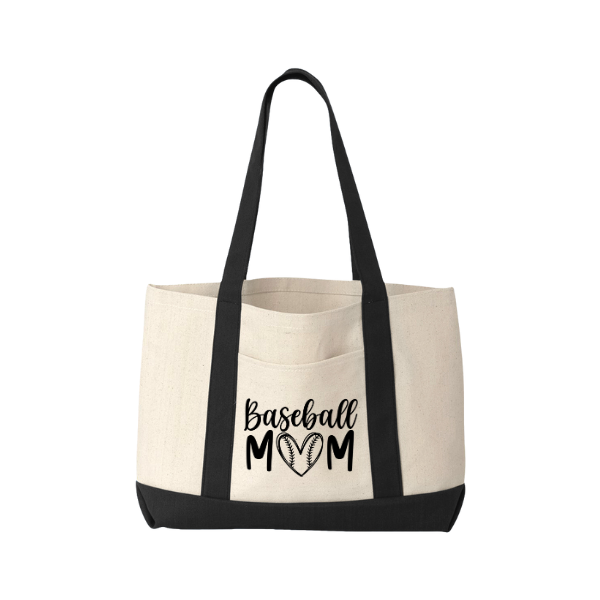 Baseball Mom Canvas Tote – 12 oz Durable Cotton Bag with Front Pocket