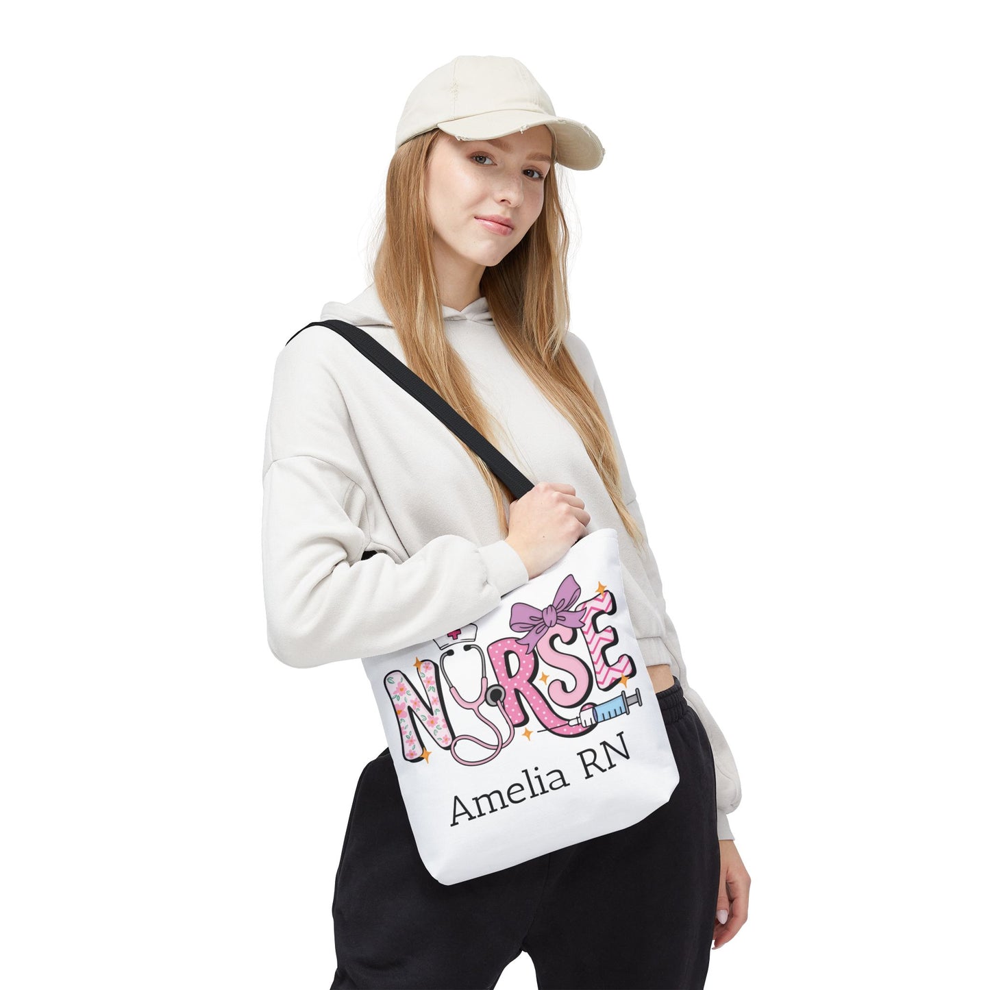 Preppy Nurse Tote Bag with Custom Name