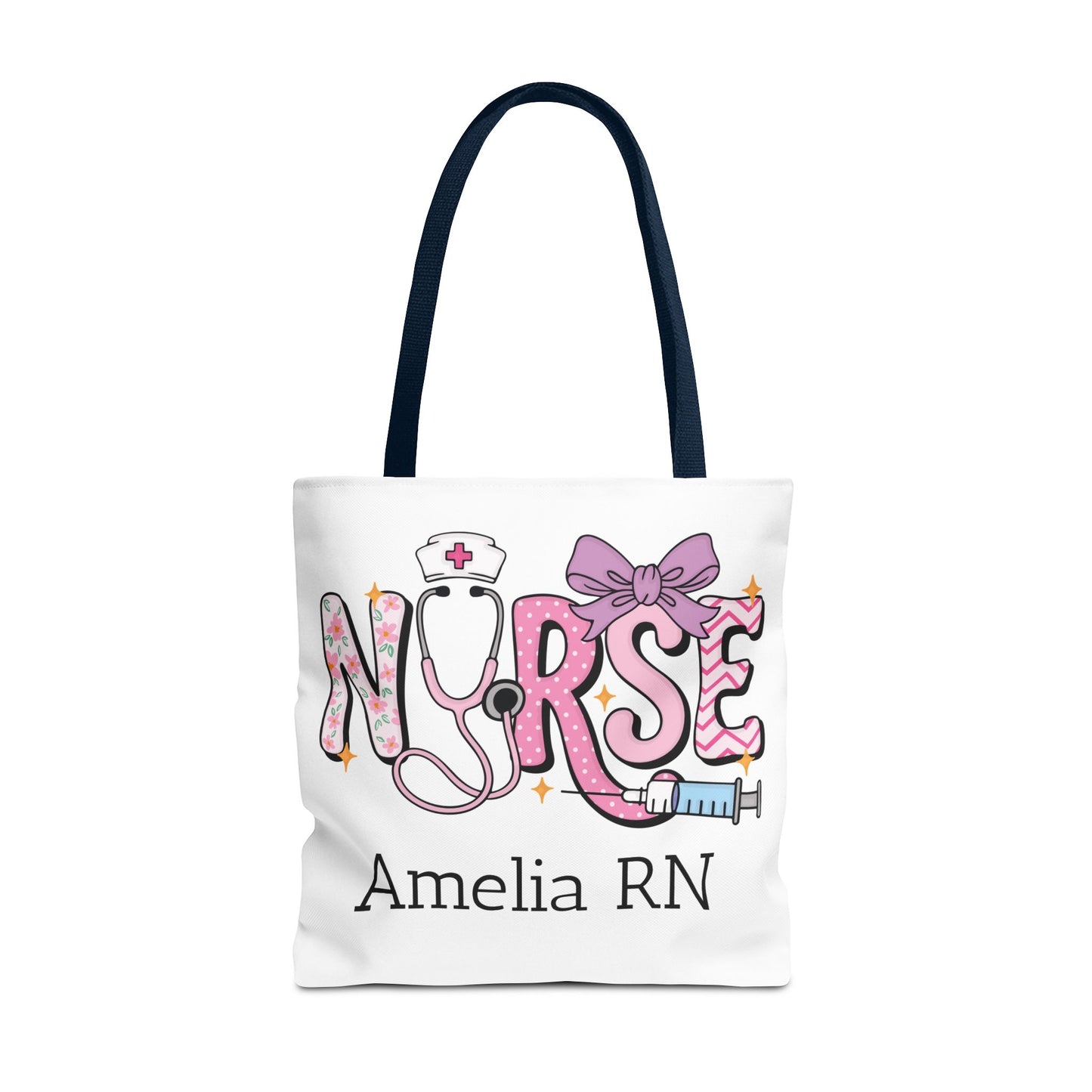 Preppy Nurse Tote Bag with Custom Name