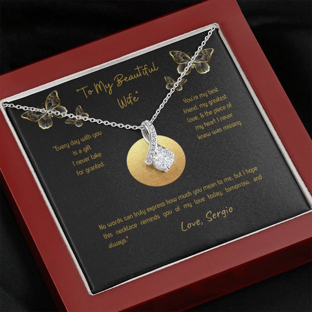 Alluring Beauty Necklace for Wife – Romantic Wife Gift in Yellow or White Gold Anniversary, Birthday, Valentine's Jewelry