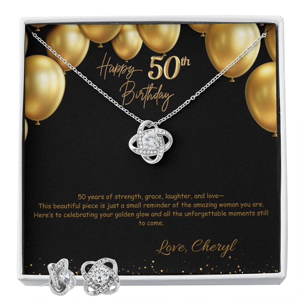 Love Knot Earring & Necklace Set-50th Birthday Custom Jewelry Box for Her