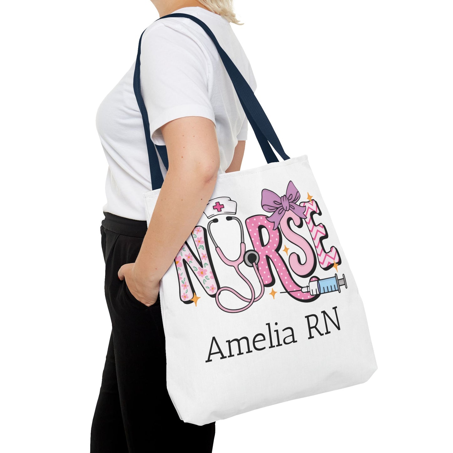 Preppy Nurse Tote Bag with Custom Name
