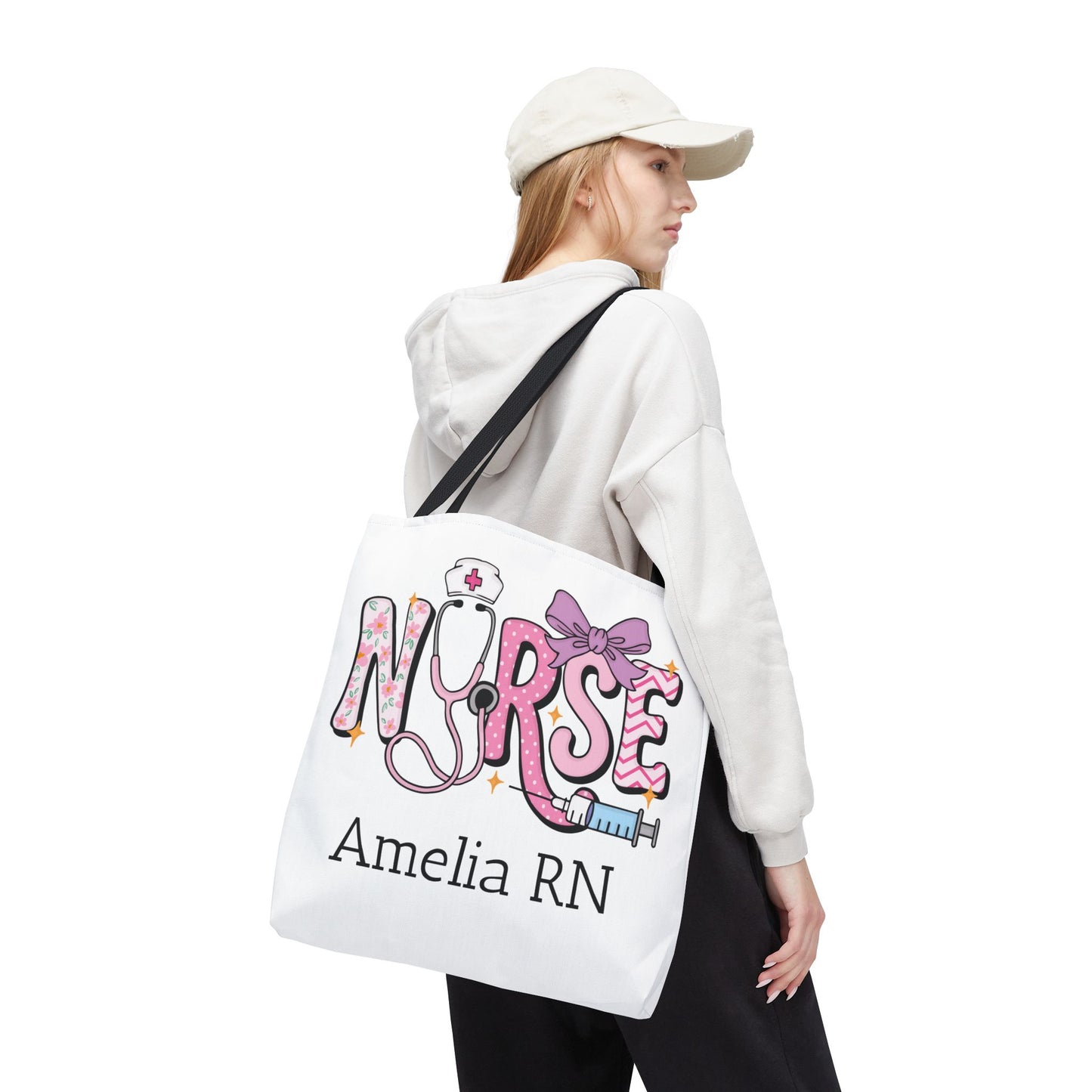 Preppy Nurse Tote Bag with Custom Name