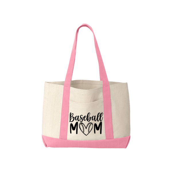 Baseball Mom Canvas Tote – 12 oz Durable Cotton Bag with Front Pocket