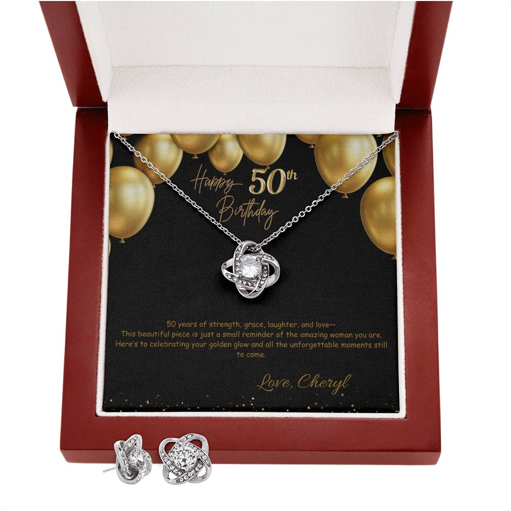 Love Knot Earring & Necklace Set-50th Birthday Custom Jewelry Box for Her