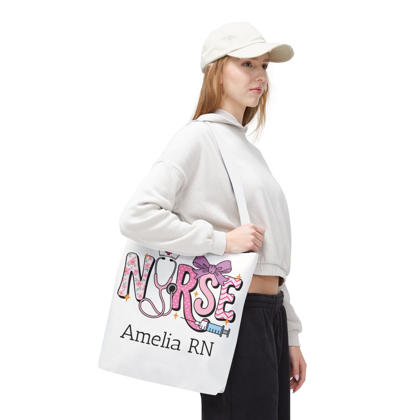 Preppy Nurse Tote Bag with Custom Name