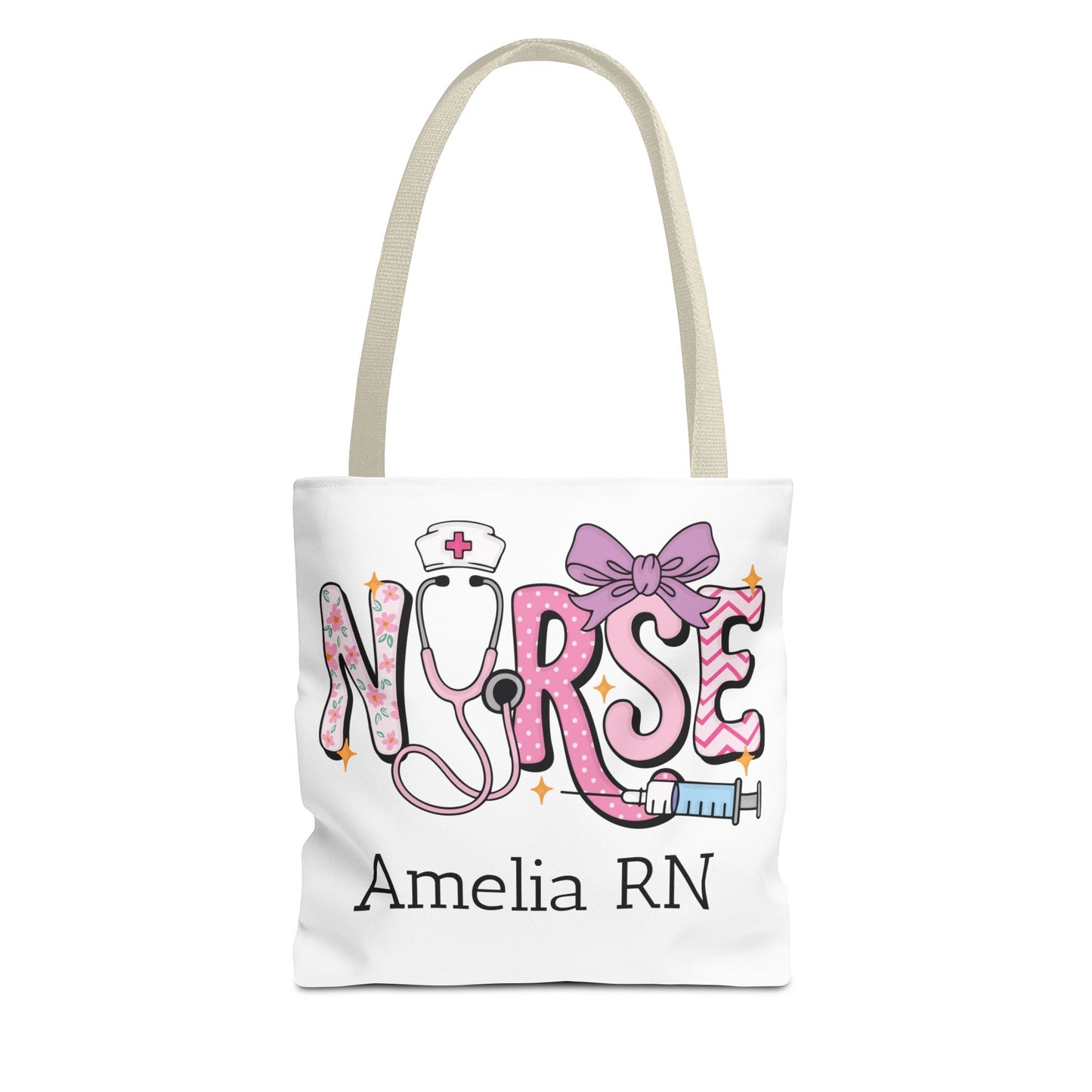 Preppy Nurse Tote Bag with Custom Name