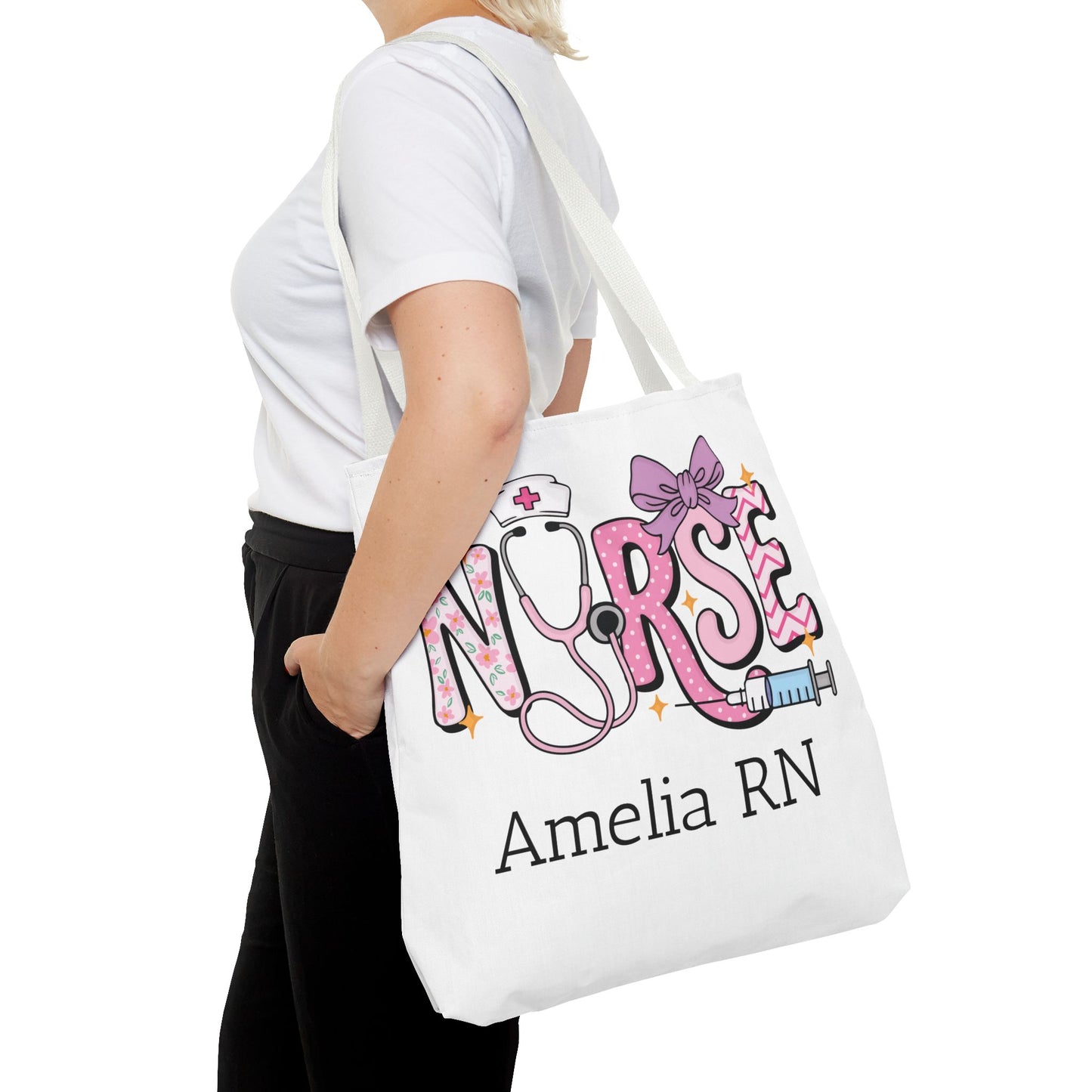 Preppy Nurse Tote Bag with Custom Name
