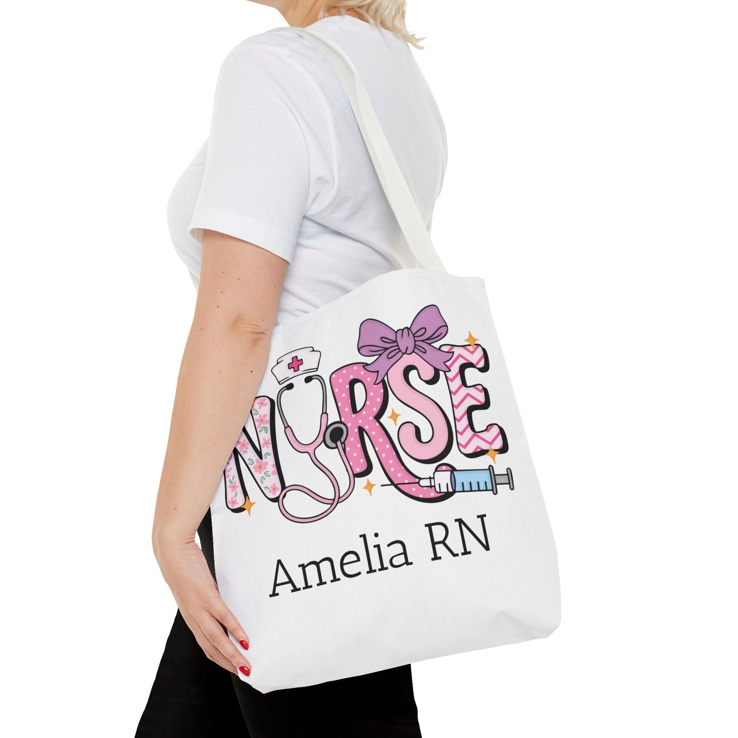 Preppy Nurse Tote Bag with Custom Name