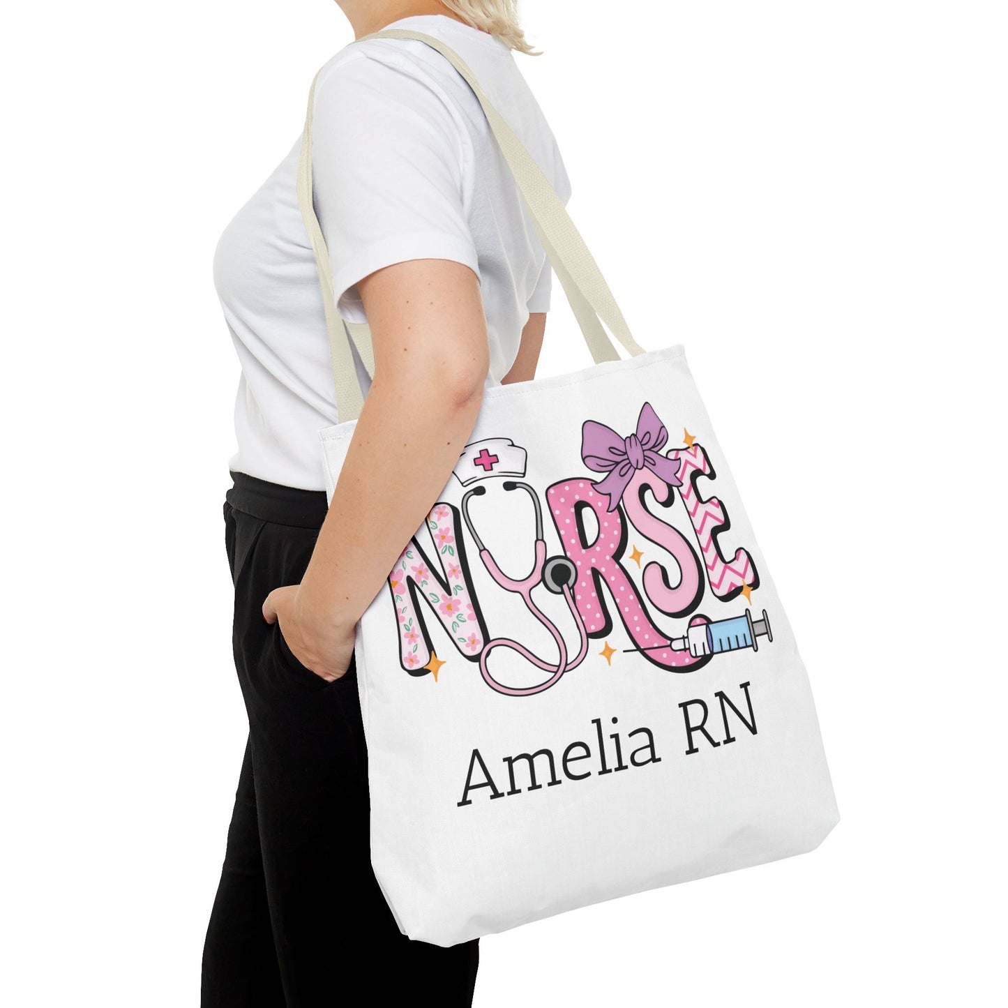 Preppy Nurse Tote Bag with Custom Name