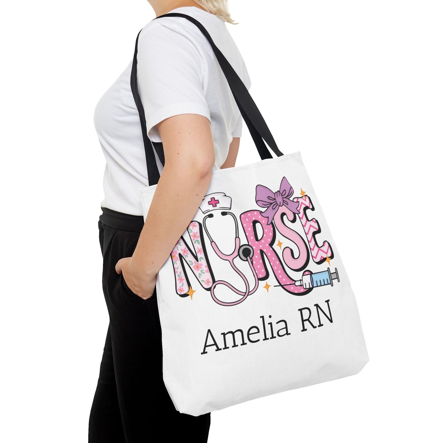 Preppy Nurse Tote Bag with Custom Name