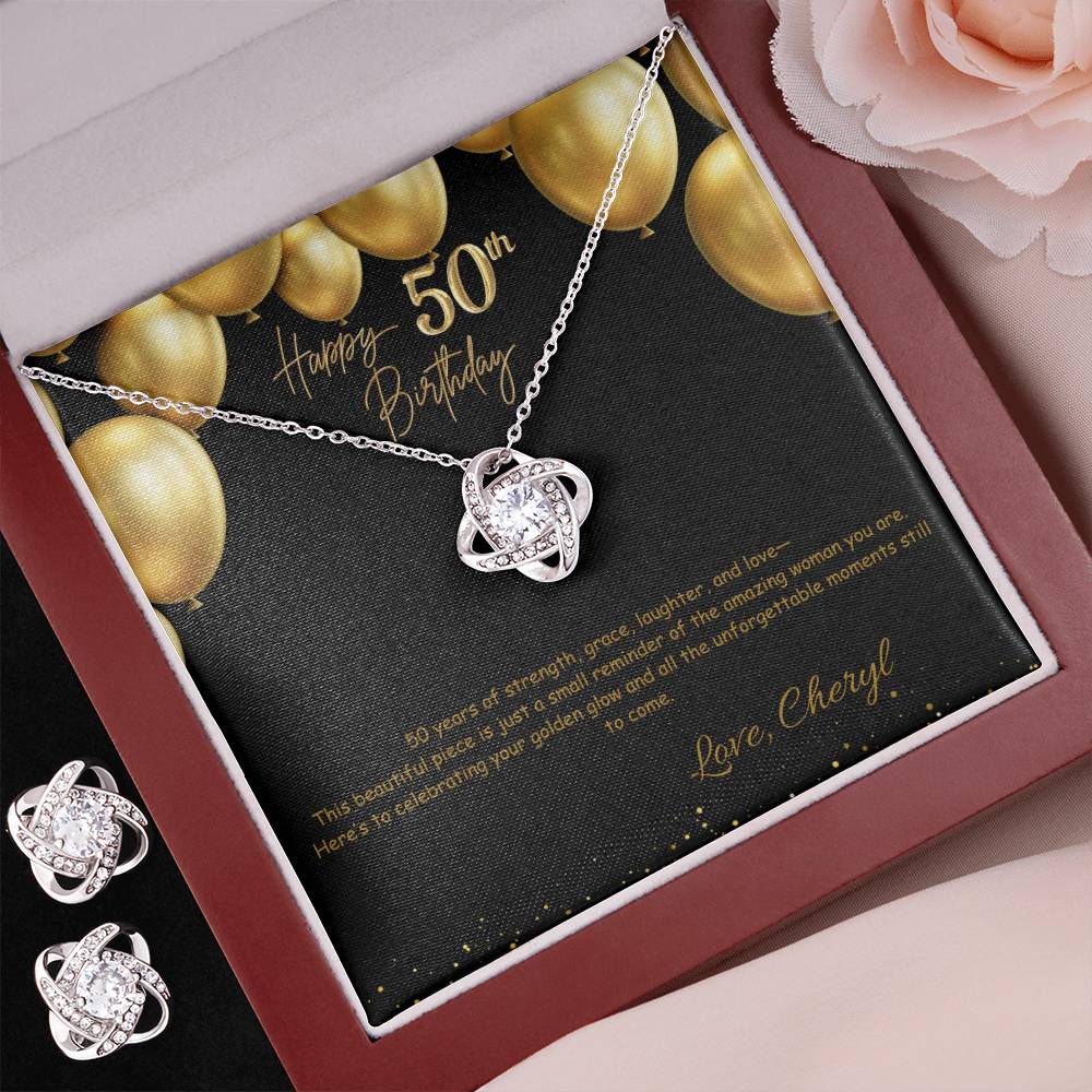 Love Knot Earring & Necklace Set-50th Birthday Custom Jewelry Box for Her