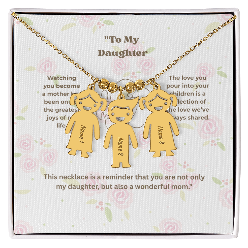 “Engraved Kid Charm Necklace with Message Card – Gift from Mother to Daughter, Meaningful Jewelry for Moms”
