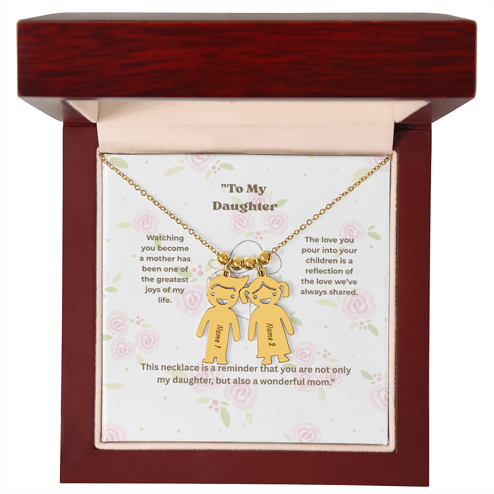 “Engraved Kid Charm Necklace with Message Card – Gift from Mother to Daughter, Meaningful Jewelry for Moms”