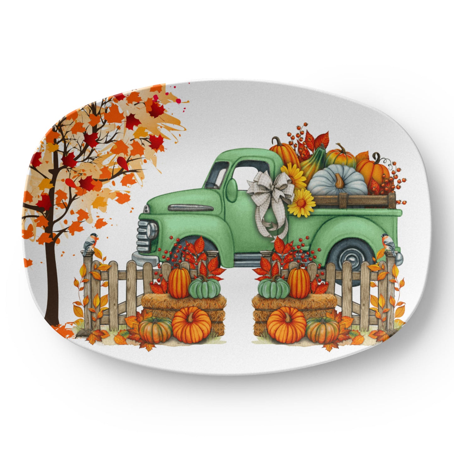 Personalized Fall Pumpkin Truck Platter – 10x14 Thanksgiving Serving Dish | Autumn Farmhouse Tableware