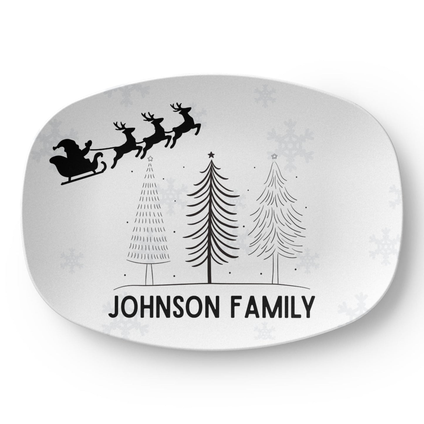 Personalized Christmas Platter with Name – Custom Holiday Serving Tray with Xmas Tree, Reindeer, Santa & Snowflakes