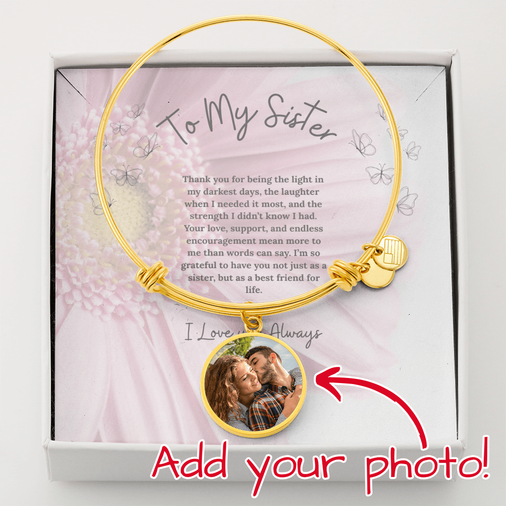 “Custom Photo Bracelet with Engraving – Personalized Picture Jewelry Gift for Sister”