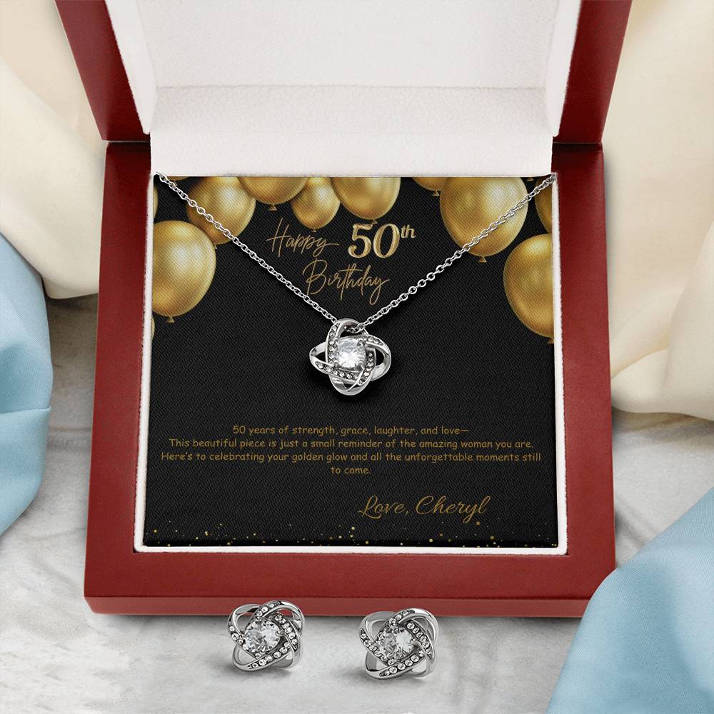 Love Knot Earring & Necklace Set-50th Birthday Custom Jewelry Box for Her