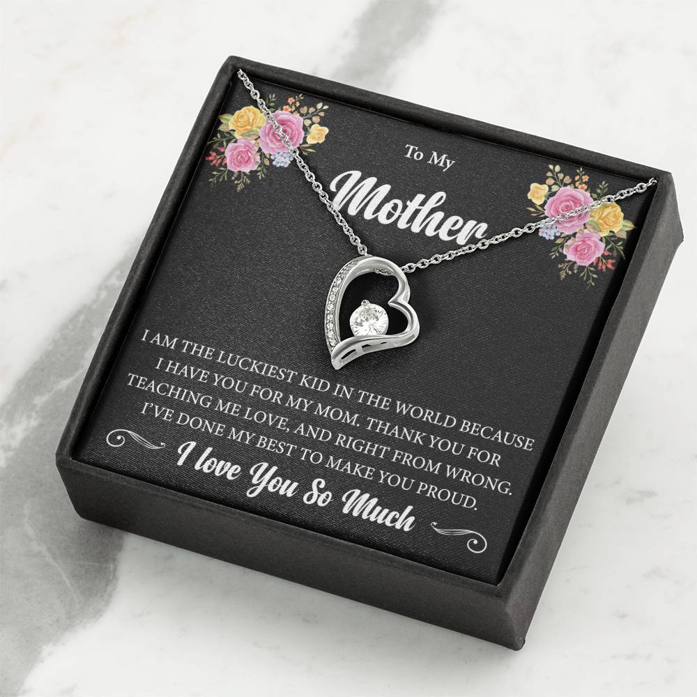 Forever Love Necklace (Rhodium) for Mother – Elegant Heart Pendant with Luxury Box, Sentimental Gift for Mom from Daughter or Son