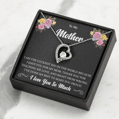 Forever Love Necklace (Rhodium) for Mother – Elegant Heart Pendant with Luxury Box, Sentimental Gift for Mom from Daughter or Son