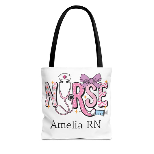 Preppy Nurse Tote Bag with Custom Name