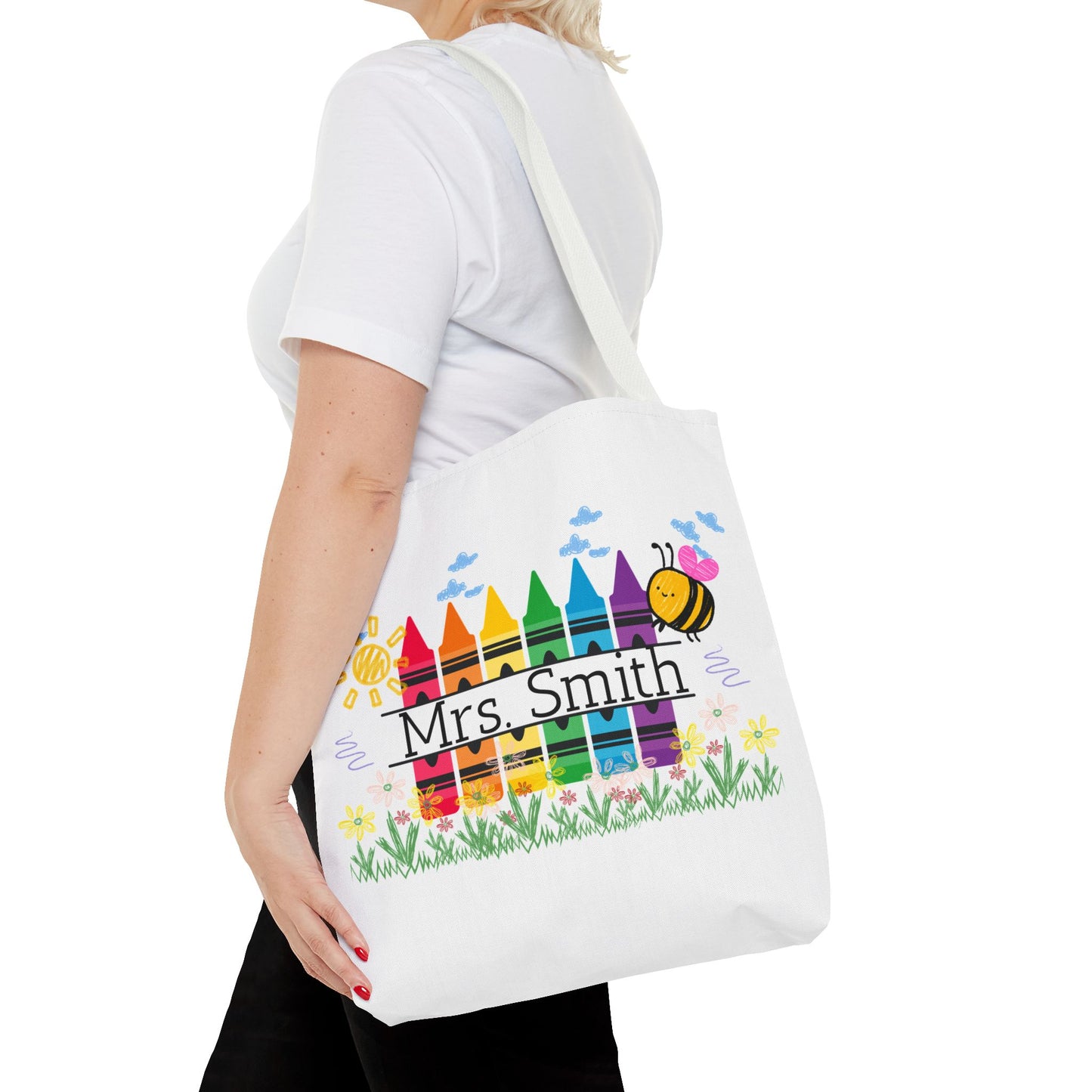 Personalized Crayon Tote Bag, Teacher Gift, Classroom Supplies, Eco-Friendly Bag, Custom Name Bag, Everyday Use
