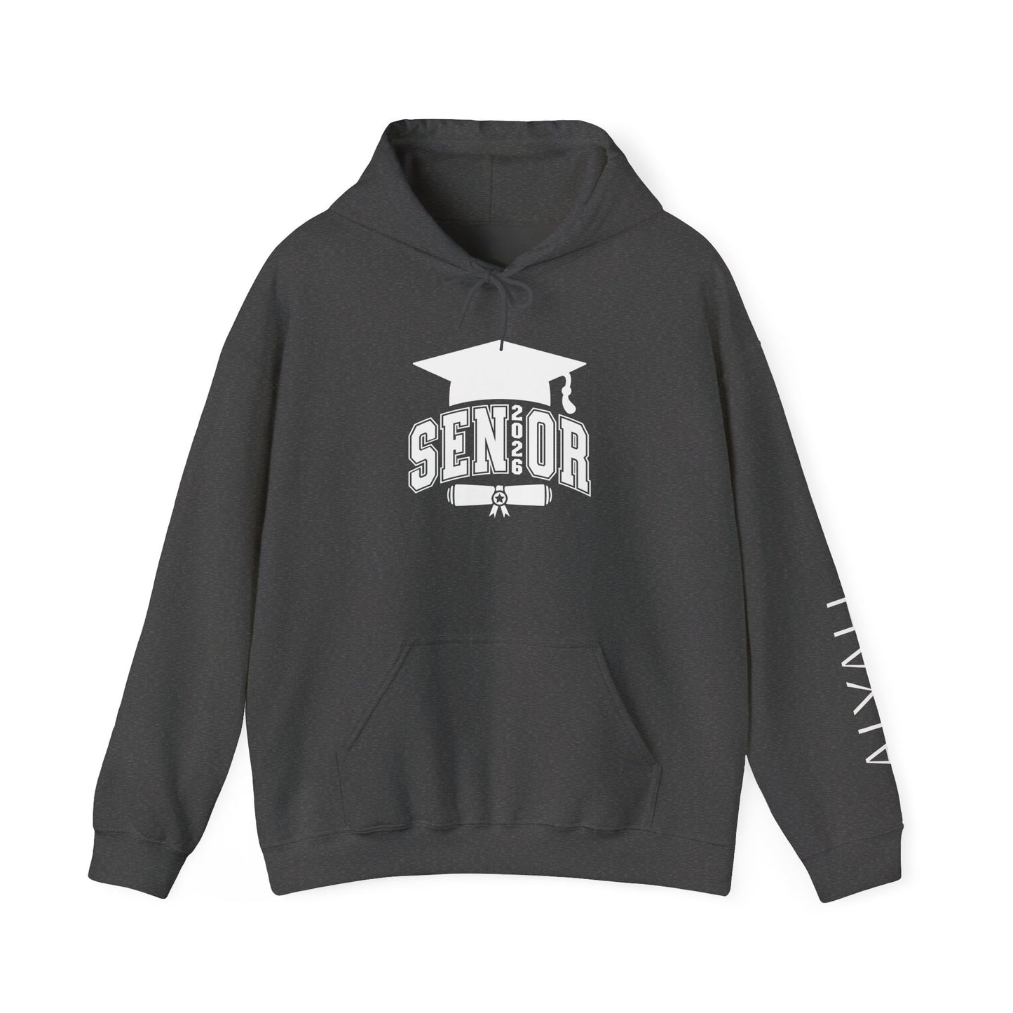 Graduate 2026 Minimal Classic Hoodie Sweatshirt with Custom Name on Sleeve – Personalized Graduation Gift Hoodie for Him or Her