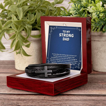 Father’s Day Men’s Cross Bracelet Gift with Message Card – Christian Leather Bracelet for Dad, Husband, Grandpa & Him, Faith Jewelry in Gift Box