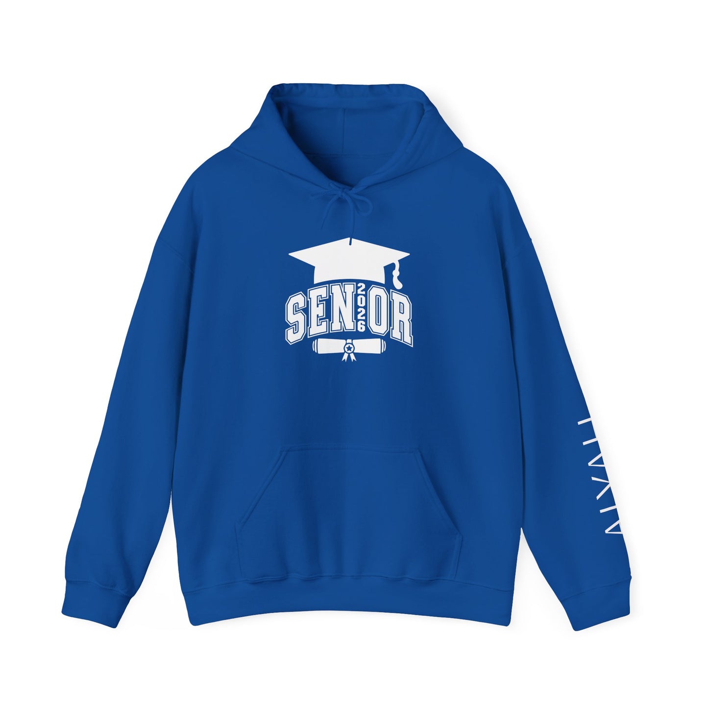 Graduate 2026 Minimal Classic Hoodie Sweatshirt with Custom Name on Sleeve – Personalized Graduation Gift Hoodie for Him or Her