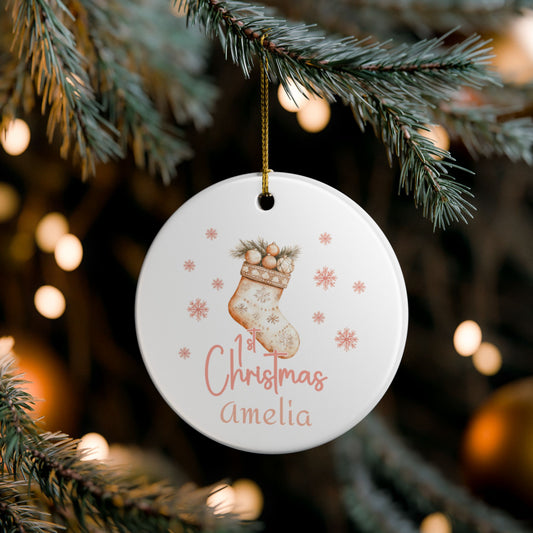Personalized Christmas stocking Ornament, Baby 1st Christmas Decoration, Holiday Keepsake, Festive Home Decor, Gifts for New Parents
