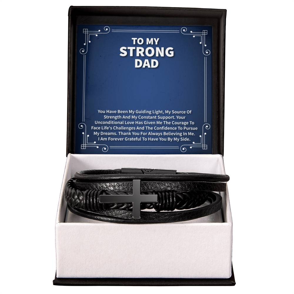 Father’s Day Men’s Cross Bracelet Gift with Message Card – Christian Leather Bracelet for Dad, Husband, Grandpa & Him, Faith Jewelry in Gift Box