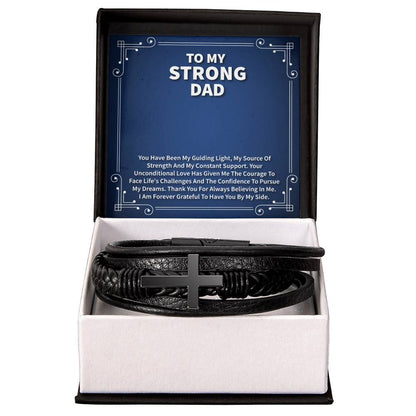 Father’s Day Men’s Cross Bracelet Gift with Message Card – Christian Leather Bracelet for Dad, Husband, Grandpa & Him, Faith Jewelry in Gift Box