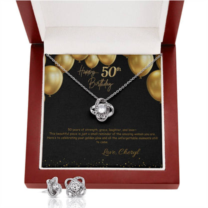 Love Knot Earring & Necklace Set-50th Birthday Custom Jewelry Box for Her
