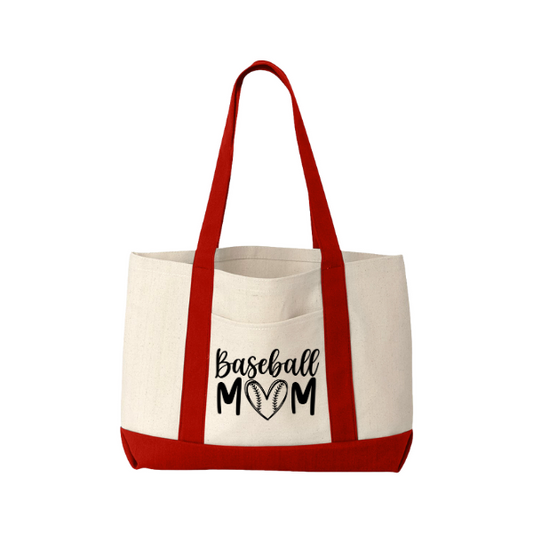 Baseball Mom Canvas Tote – 12 oz Durable Cotton Bag with Front Pocket