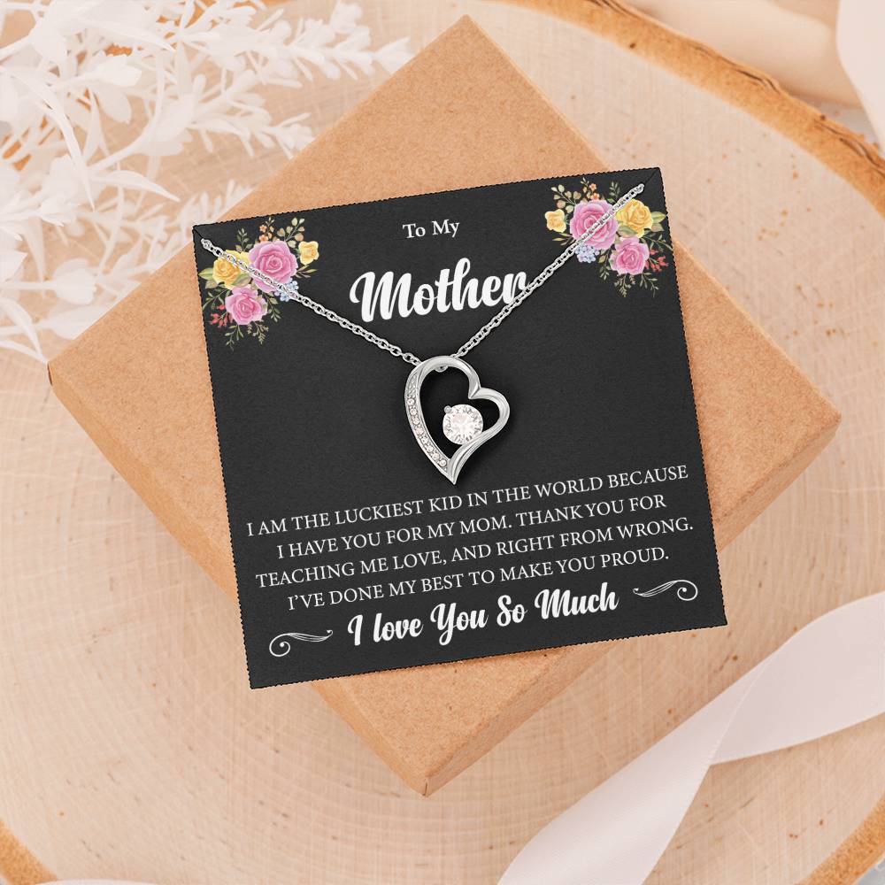 Forever Love Necklace (Rhodium) for Mother – Elegant Heart Pendant with Luxury Box, Sentimental Gift for Mom from Daughter or Son