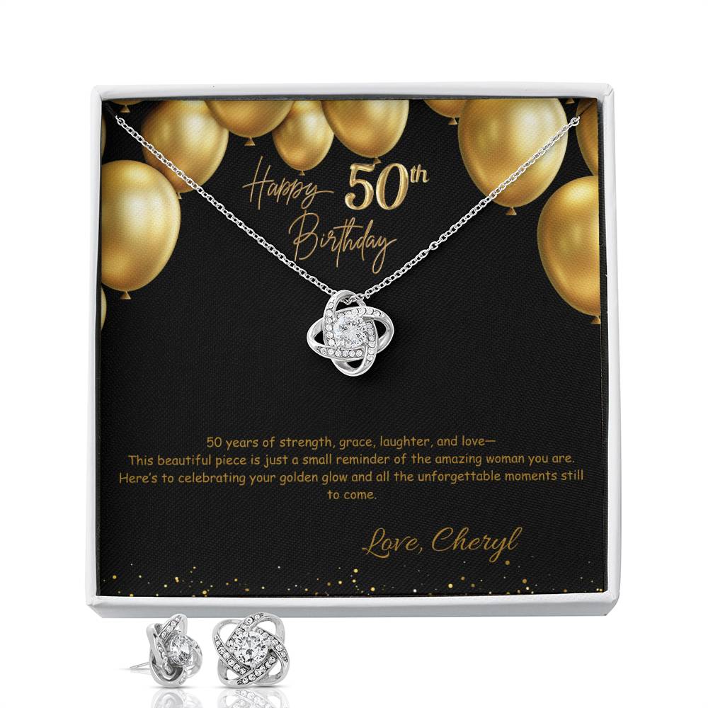 Love Knot Earring & Necklace Set-50th Birthday Custom Jewelry Box for Her