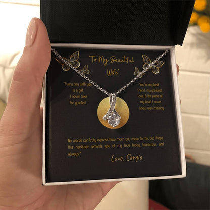 Alluring Beauty Necklace for Wife – Romantic Wife Gift in Yellow or White Gold Anniversary, Birthday, Valentine's Jewelry