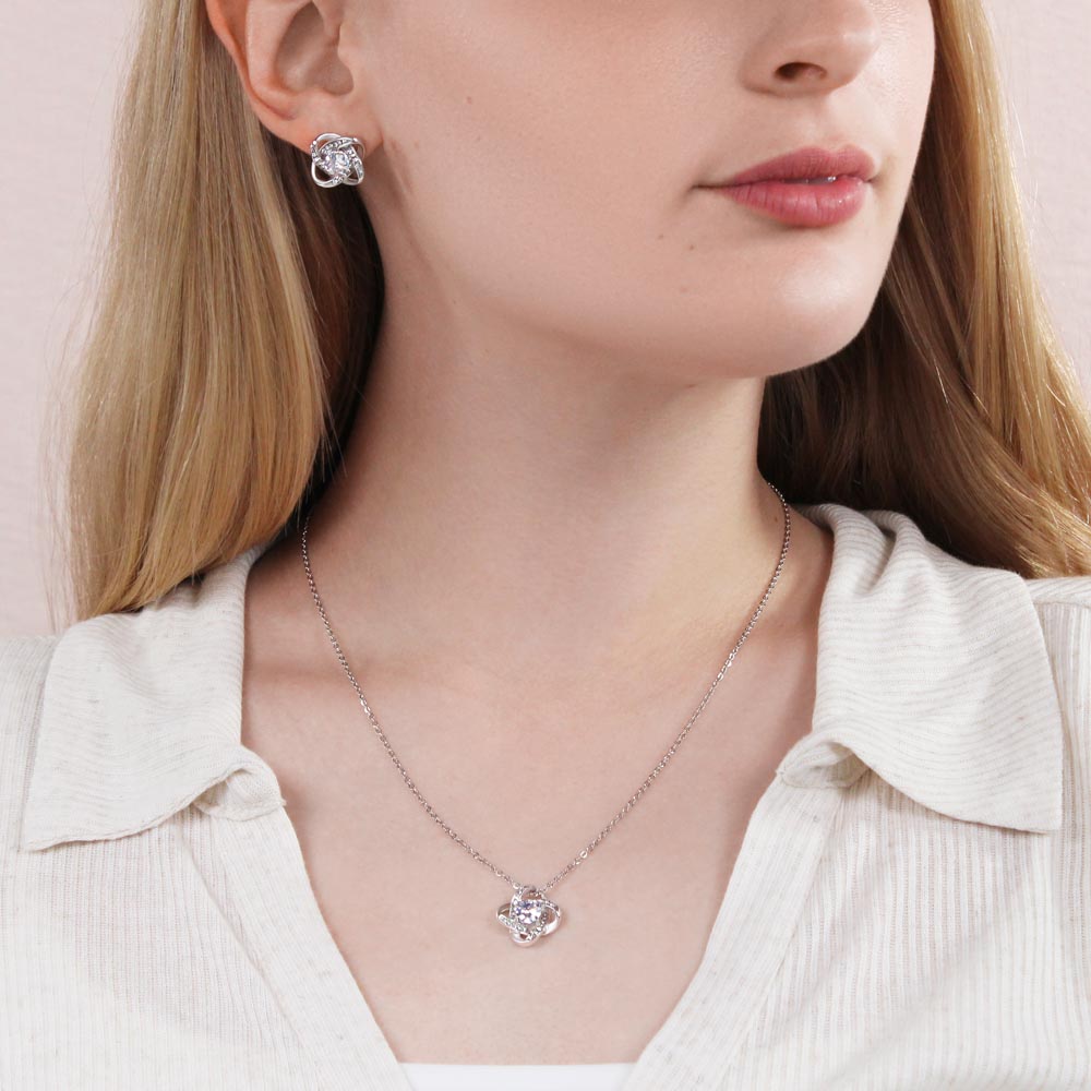 Love Knot Necklace & Earring Set for Teacher – Thank You Teacher Jewelry Gift for Teacher Appreciation, End of Year