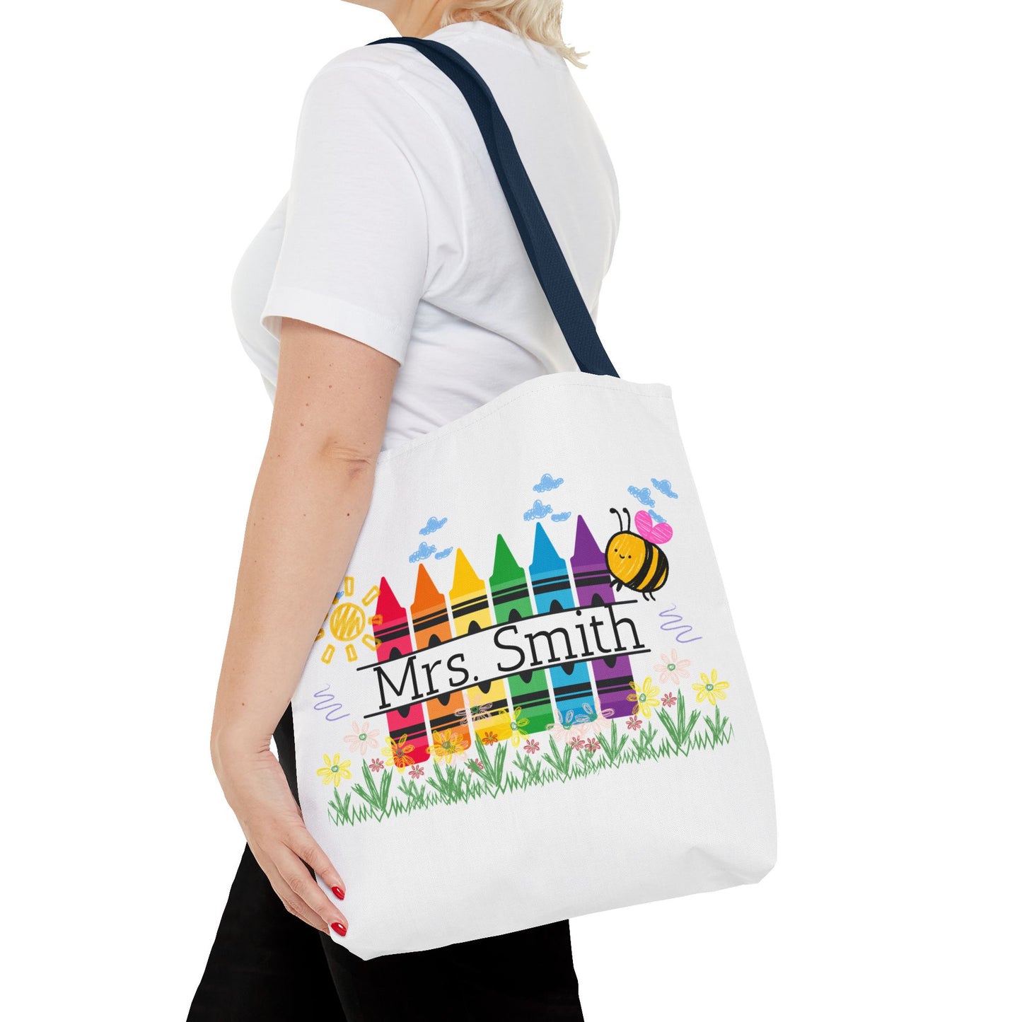 Personalized Crayon Tote Bag, Teacher Gift, Classroom Supplies, Eco-Friendly Bag, Custom Name Bag, Everyday Use