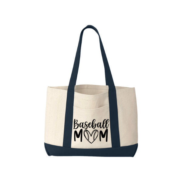 Baseball Mom Canvas Tote – 12 oz Durable Cotton Bag with Front Pocket