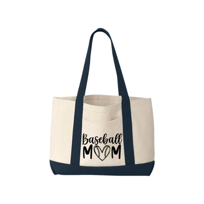 Baseball Mom Canvas Tote – 12 oz Durable Cotton Bag with Front Pocket