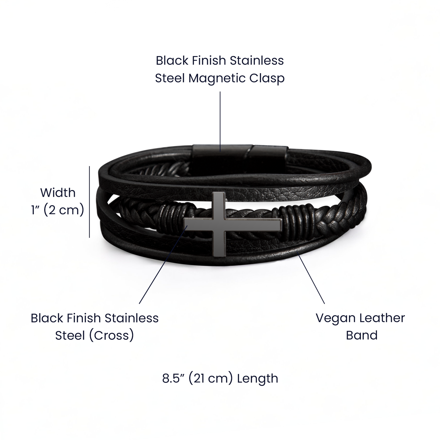 Father’s Day Men’s Cross Bracelet Gift with Message Card – Christian Leather Bracelet for Dad, Husband, Grandpa & Him, Faith Jewelry in Gift Box
