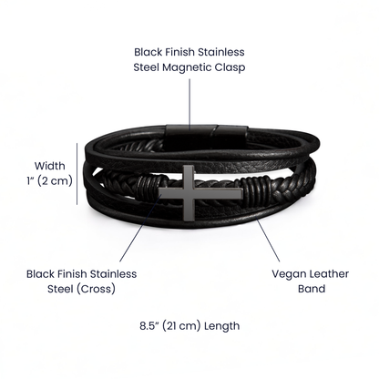 Father’s Day Men’s Cross Bracelet Gift with Message Card – Christian Leather Bracelet for Dad, Husband, Grandpa & Him, Faith Jewelry in Gift Box