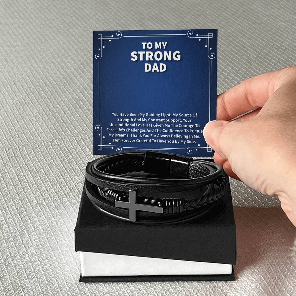 Father’s Day Men’s Cross Bracelet Gift with Message Card – Christian Leather Bracelet for Dad, Husband, Grandpa & Him, Faith Jewelry in Gift Box