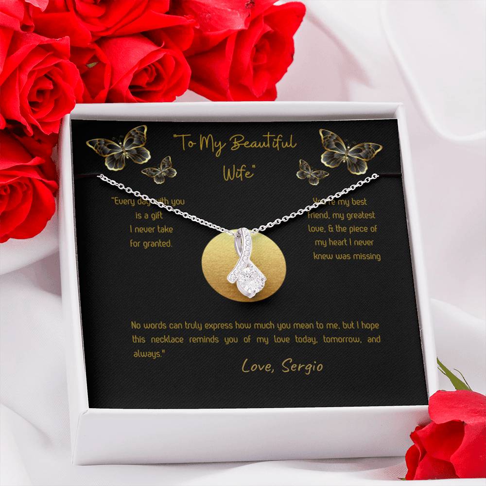 Alluring Beauty Necklace for Wife – Romantic Wife Gift in Yellow or White Gold Anniversary, Birthday, Valentine's Jewelry